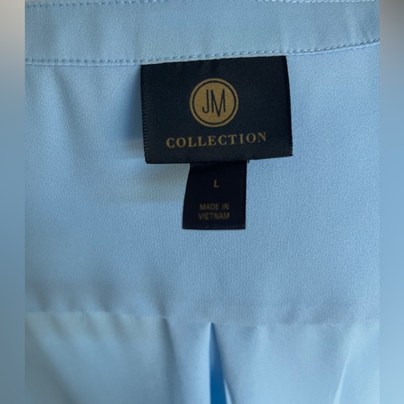 JM Collection roll-tab sleeves blue blouse - Picture 6 of 7
